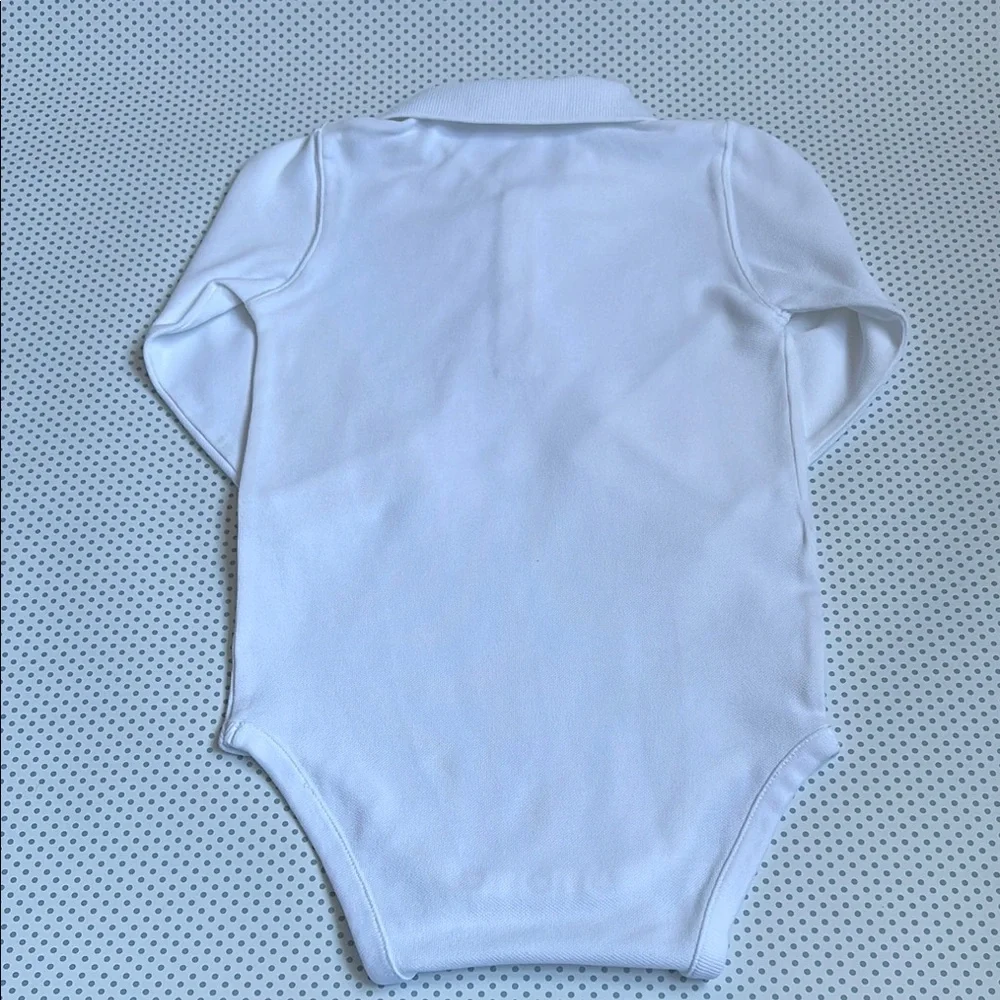 Classic White Pique Long Sleeve Baby Polo Onesie